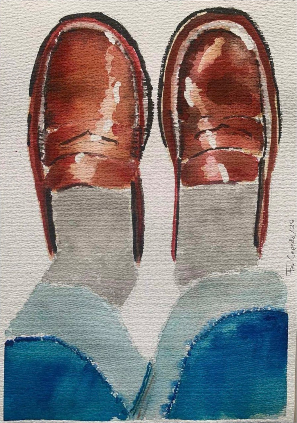 Penny Loafers — Acuarela sobre papel 100% algodón de 300 g