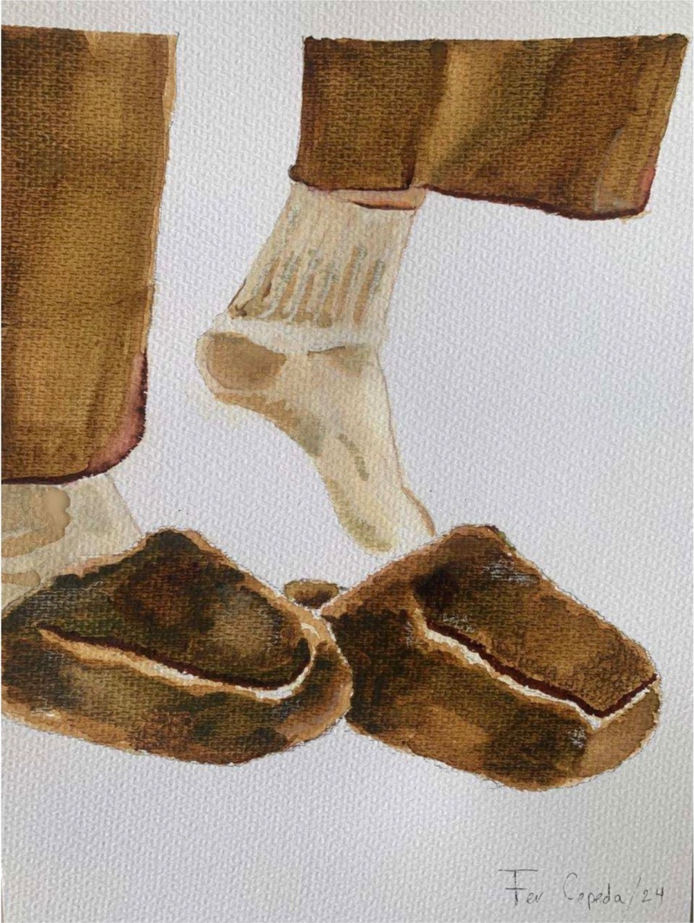 Pantuflas — Acuarela sobre papel 100% algodón de 300 g