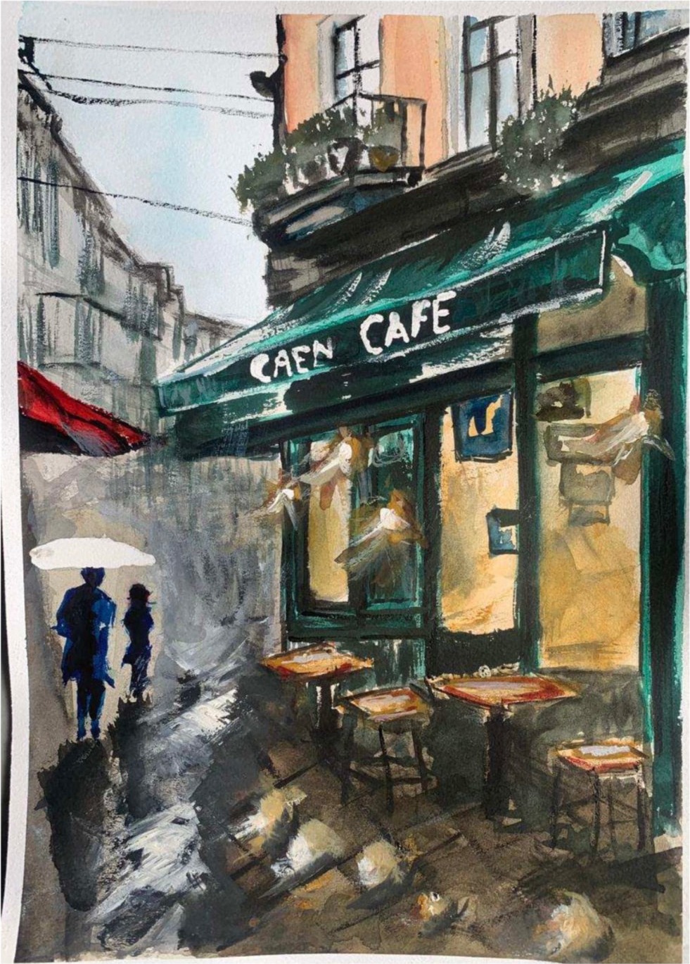Café Paris — Acuarela sobre papel 100% algodón de 300 g